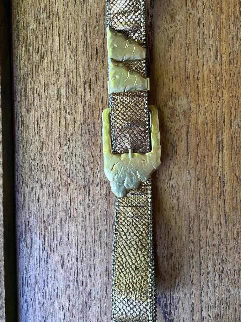 Vintage B.B. Simon Sculptural Gold Nugget Belt w/ Snakey Metallic Leather - 34